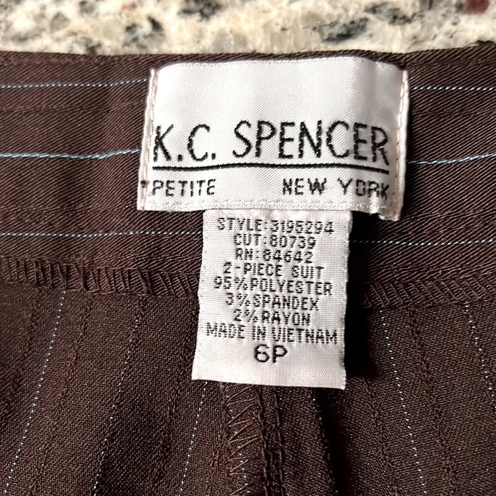 K.C. Spencer Dark Brown Blue Pinstripe Mid Rise Stretch Trousers Dress Pants 6P - Picture 6 of 6